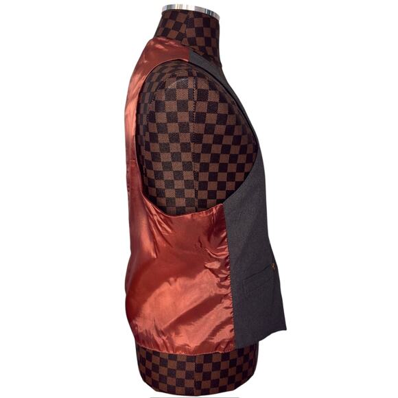 Reversible Mens Navy Blue/Grey/Burnt Orange Vest Gold Buttons Size Medium Preppy - Picture 14 of 15